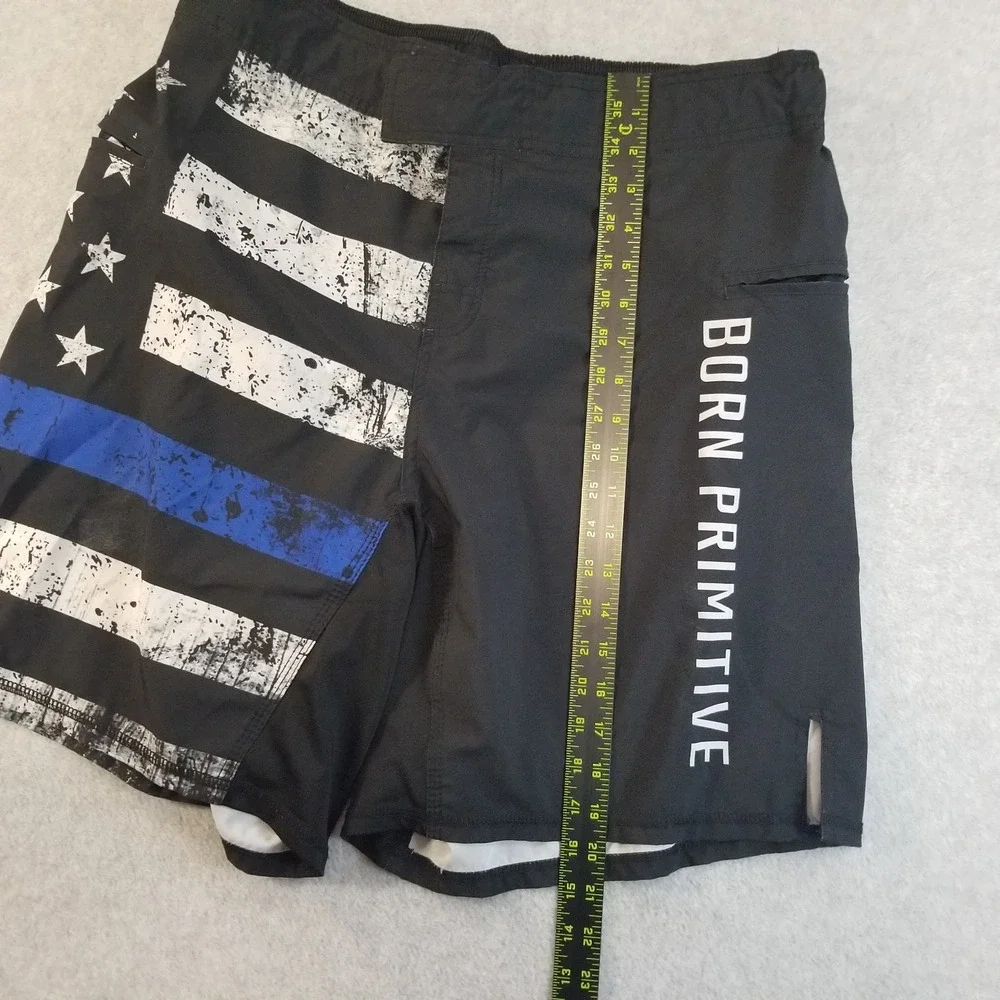 Born Primitive Shorts Mens 37 38 Black Blue Line American Flag USA Gym Board